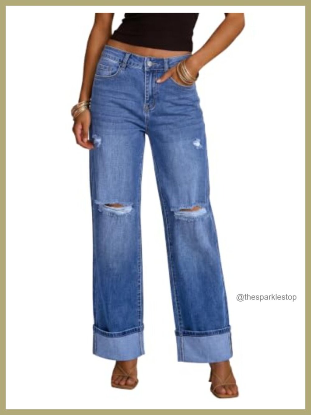 Wide Leg High Waisted Stretchy Ripped Denim Jeans, 90s Baggy Straight, 29
